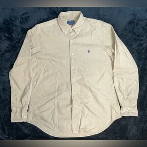 Polo Ralph Lauren Beige Shirt Mens Large Button Down L/S Classic Fit Blue Pony